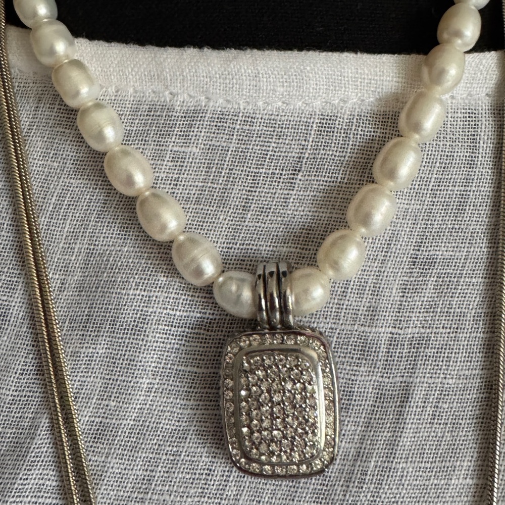 Silver Pave Square Rhinestone Pendant Enhancer - Picture 5 of 11